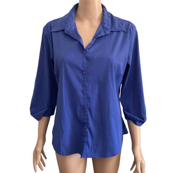 Paul Harris Design Blouse Womens Large Button Front Lightweight Blue - Picture 8 of 8